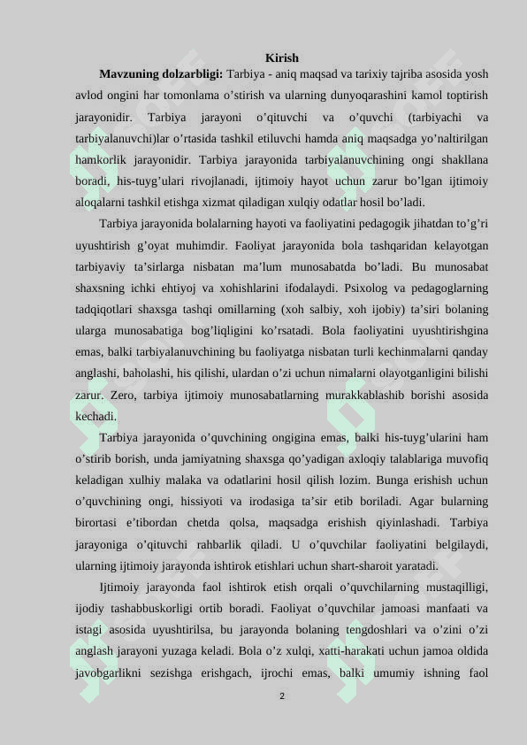 Tarbiya darslarini tashkil etishda pedagogik texnologiyalardan foydalanish 2