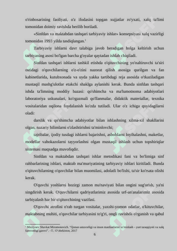 SINFDAN VA MAKTABDAN TASHQARI ISHLARNING O’QUVCHILAR FAOLIYATIDAGI O’RNI 6