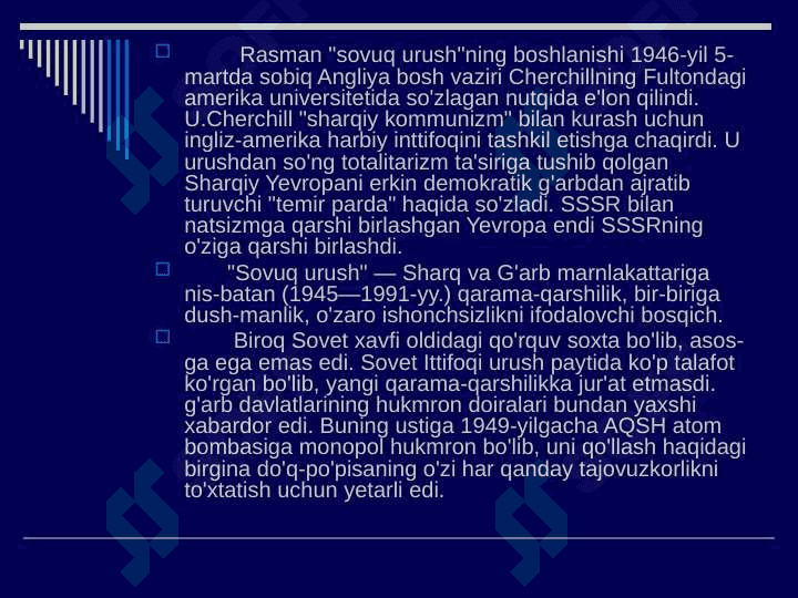 IKKINCHI JAHON URUSHIDAN SO'NG XALQARO MUNOSABATLAR 4