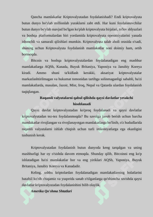 Turli mamlakatlarda kriptovalyutalarni qonuniy tartibga solish 6