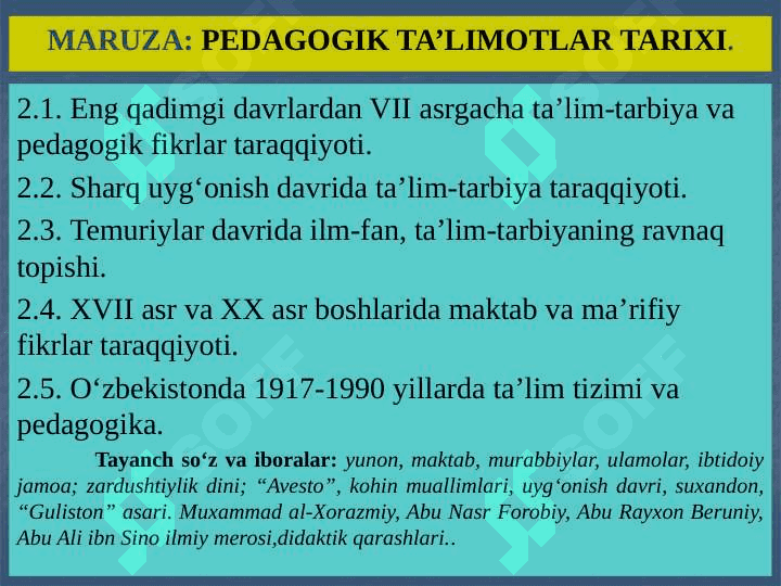 PEDAGOGIK TA’LIMOTLAR TARIXI 2