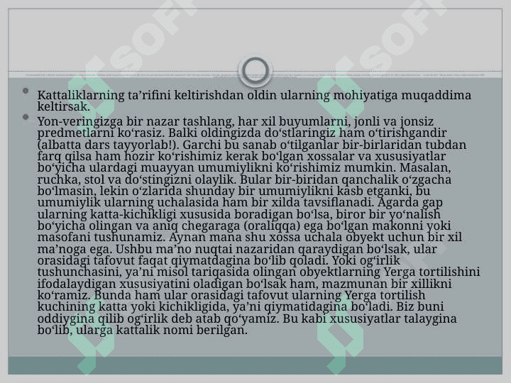 Kattaliklar birliklari. Xalqaro birliklar tizimi. 2