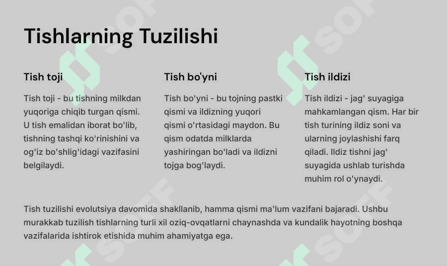 Tishlar.Umumiy ma'lumot: Tish haqida tushuncha. 2