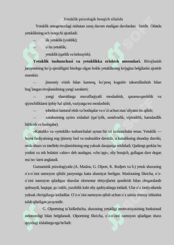 Yetuklik davrining bosqichlari. Geronto psixalogiyasi 2