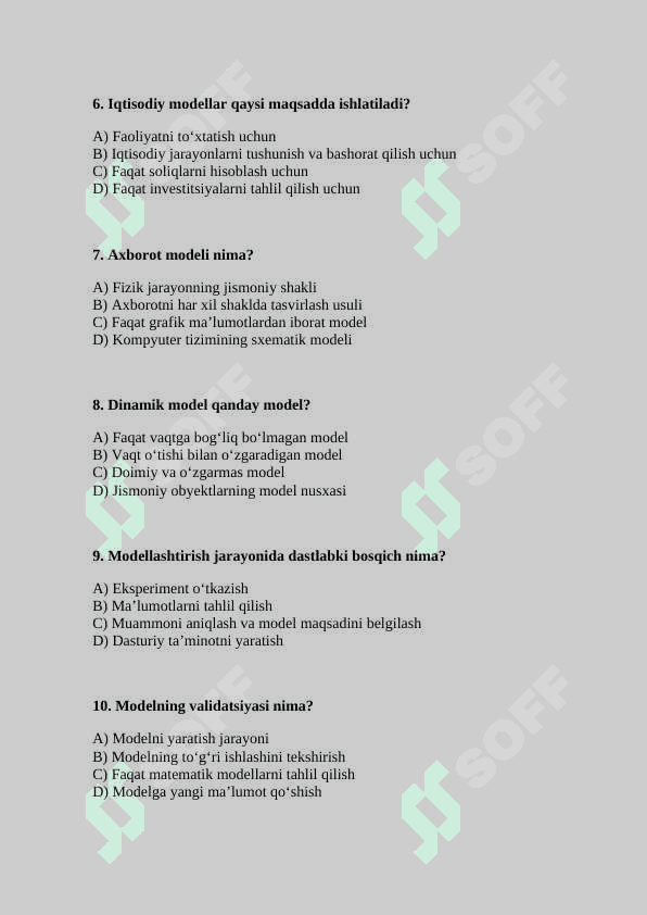 Modellarni tuzish usullari test 2