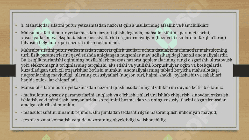 MAHSULOTLAR SIFATINI PUTUR YETKAZMASDAN NAZORAT QILISH 2