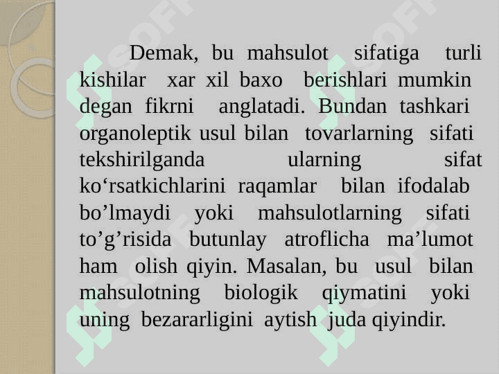 MAHSULOTLARINI SIFATINI NAZORAT QILISH 4
