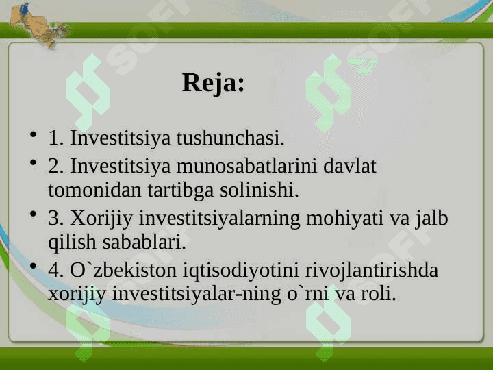 Investitsiya va investitsion siyosat 2