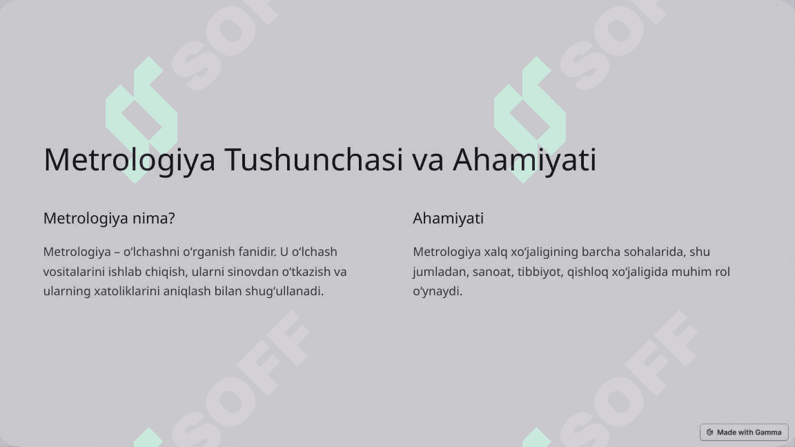 Metrologik Tekshiruv va Nazorat 2