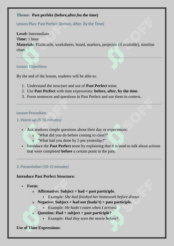 Theme:  Past perfekt (before,after,bu the time) 2