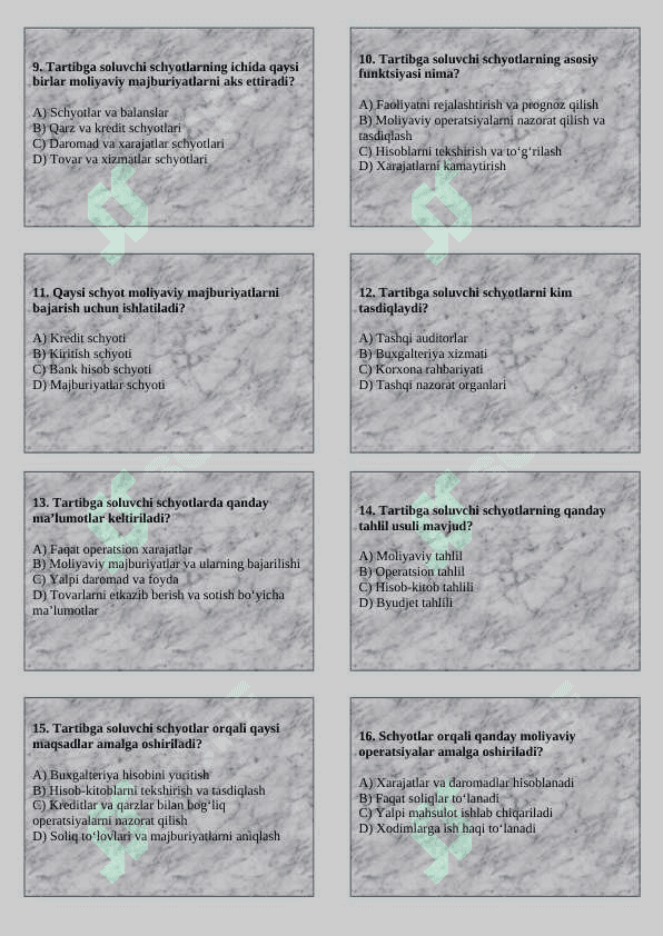 Tartibga soluvchi schyotlar test 2