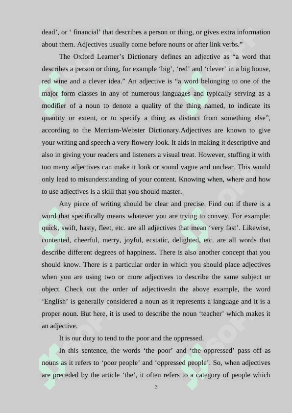 The characteristic features of the adjective as a part of speech. 3