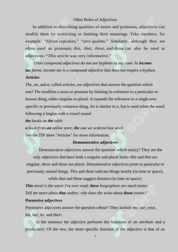 The characteristic features of the adjective as a part of speech. 7