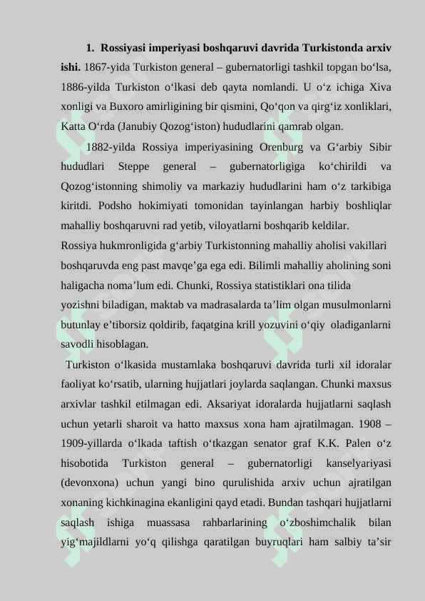 TURKISTON GENERAL GUBERNATORLIGI KONSELYARIYASI MATERIALLARI 2