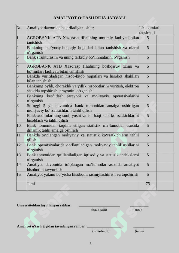 AGROBANK ATB Xazorasp  AMALIYOT DAFTARI    MALAKAVIY AMALIYOT (BITIRUV OLDI) 3