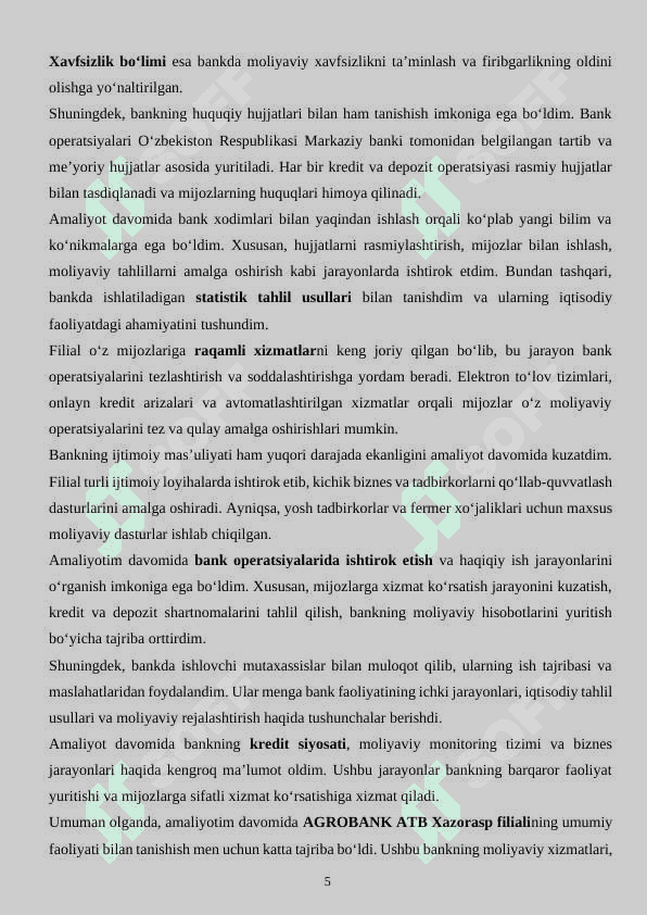 AGROBANK ATB Xazorasp  AMALIYOT DAFTARI    MALAKAVIY AMALIYOT (BITIRUV OLDI) 5