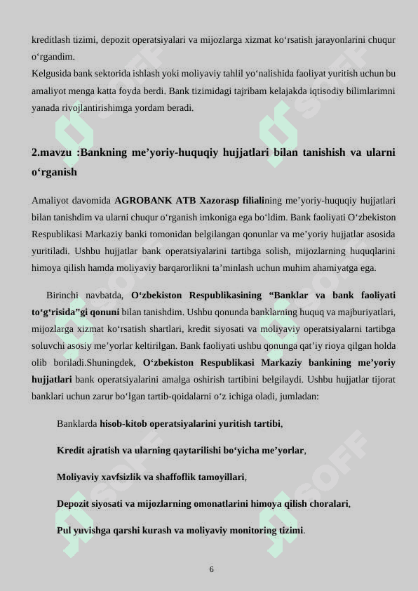 AGROBANK ATB Xazorasp  AMALIYOT DAFTARI    MALAKAVIY AMALIYOT (BITIRUV OLDI) 6