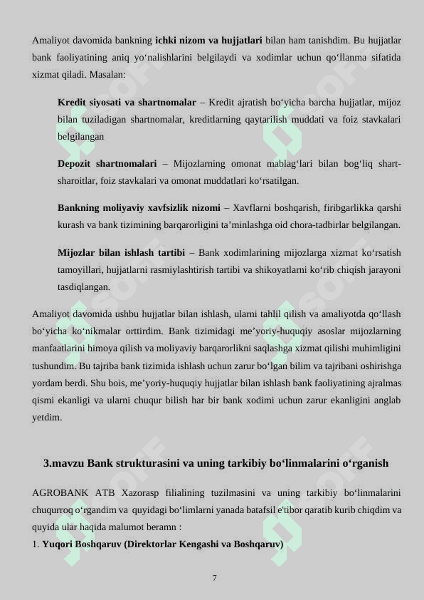 AGROBANK ATB Xazorasp  AMALIYOT DAFTARI    MALAKAVIY AMALIYOT (BITIRUV OLDI) 7