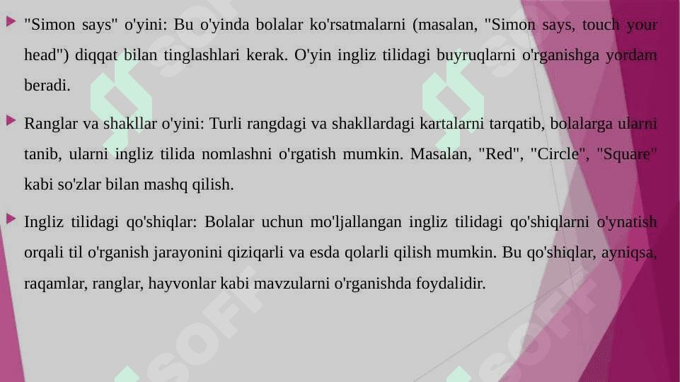 O'YINLAR YORDAMIDA MAKTABGACHA YOSHDAGI BO'LGAN BOLALARGA INGLIZ TILINI O'RGATISH 4