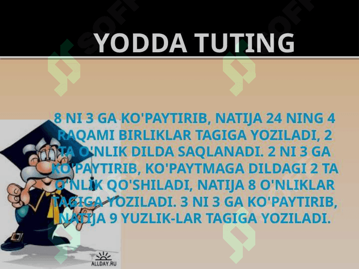 O’nliklardan o’tib ko’paytirish 3