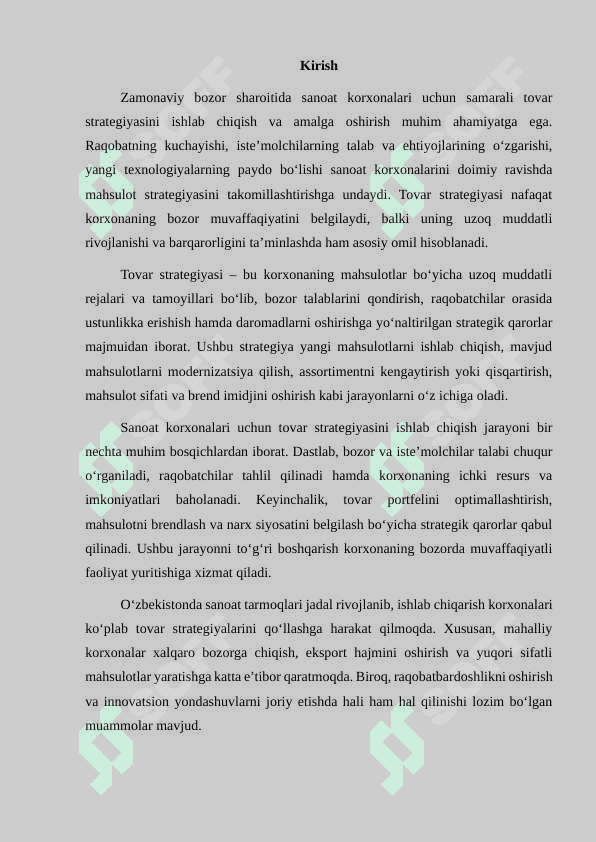 Sanoat korxonalarida tovar strategiyasini ishlab chiqish 2