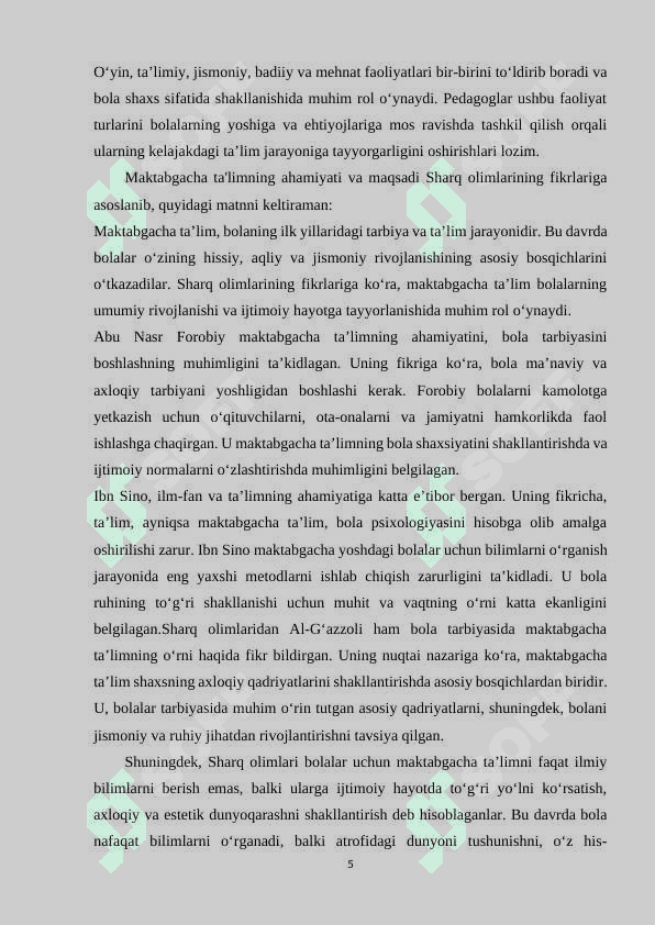 MAKTABGACHA TA’LIM TASHKILOTLARIDA MASHG‘ULOT (FAOLIYAT) TURLARI 5