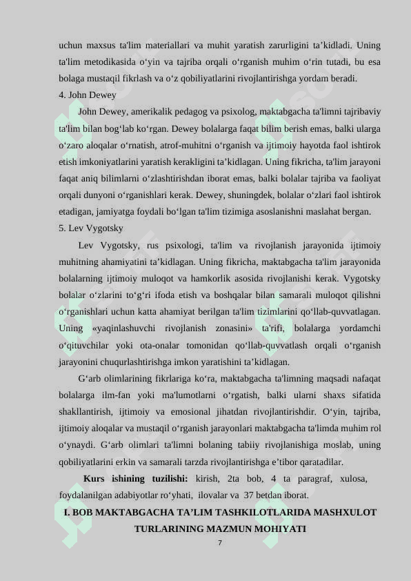 MAKTABGACHA TA’LIM TASHKILOTLARIDA MASHG‘ULOT (FAOLIYAT) TURLARI 7