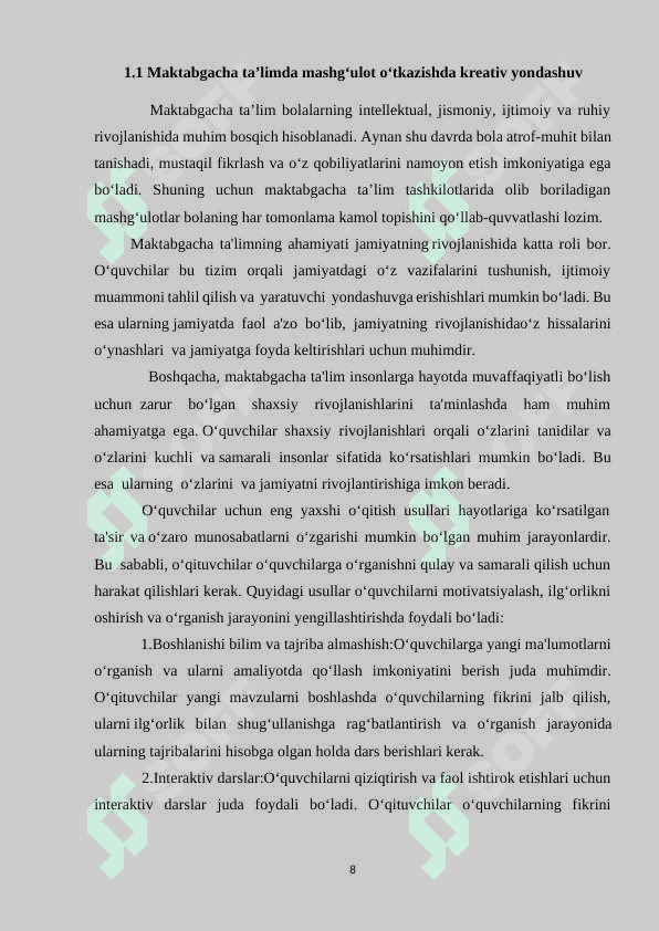 MAKTABGACHA TA’LIM TASHKILOTLARIDA MASHG‘ULOT (FAOLIYAT) TURLARI 8