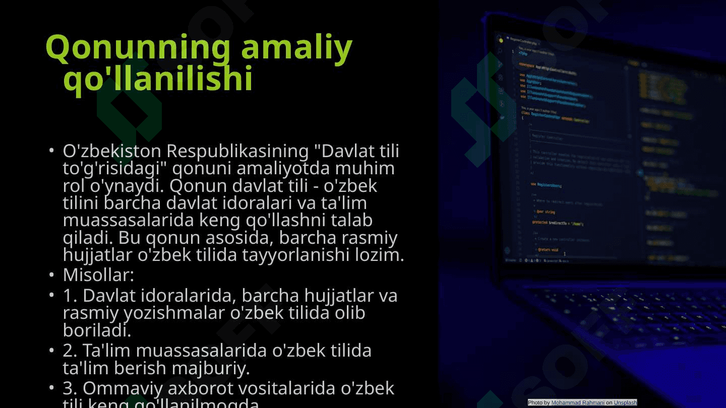 O'zbekiston Respublikasining "Davlat tili to'g'risidagi" qonuni 7