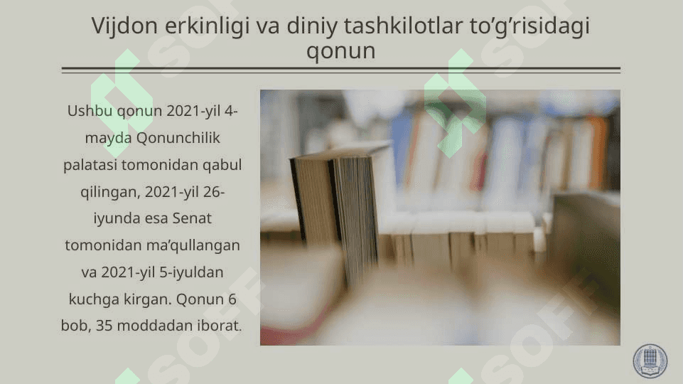 Vijdon erkinligi va diniy tashkilotlar to’g’risidagi qonun 2