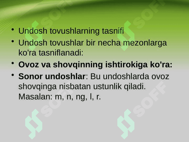 Undosh tovushlar tasnifi 4