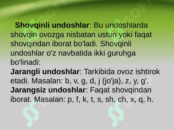 Undosh tovushlar tasnifi 7