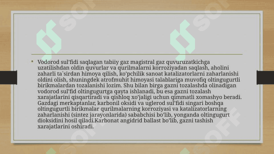 Gazlarni  uglerod oksidlari va oltingugurtdan tozalash 3