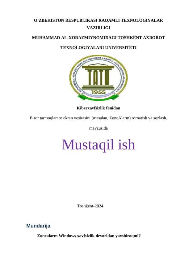 Biror tarmoqlararo ekran vositasini (masalan, ZoneAlarm) o‘rnatish va sozlash.