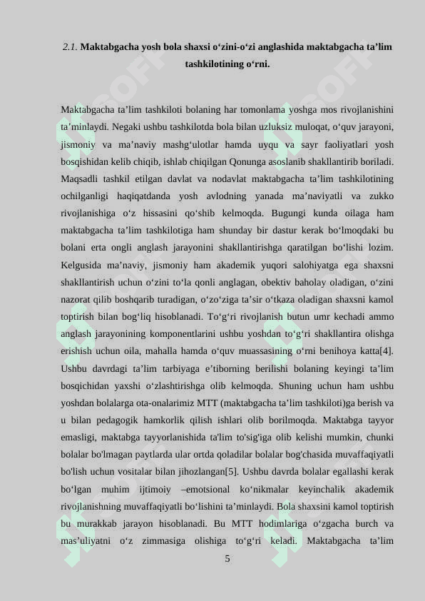 Maktabgacha yoshda o’zini-o’zi anglashni rivojlantrish 5