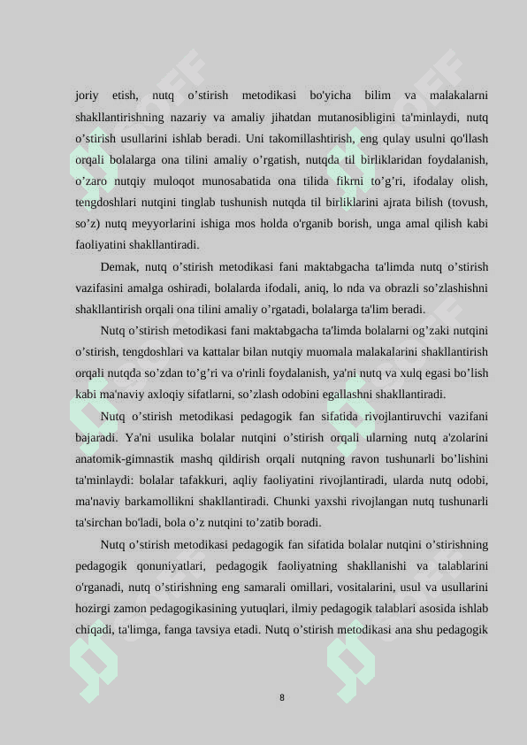 NUTQ TUSHUNCHASI VA UNI RIVOJLANTIRISH VAZIFALARI 8