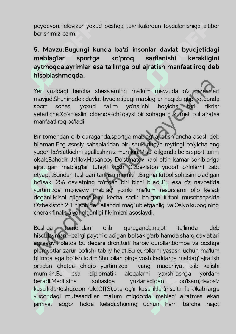 Esselar to'plami [90ta ehtimoliy esselar], o'zbek tili milliy sertifikat uchun. 7
