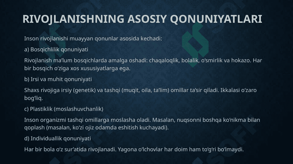 Normal va nuqsonli rivojlanishning oʻziga xos qonuniyatlari 5