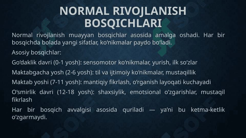 Normal va nuqsonli rivojlanishning oʻziga xos qonuniyatlari 8