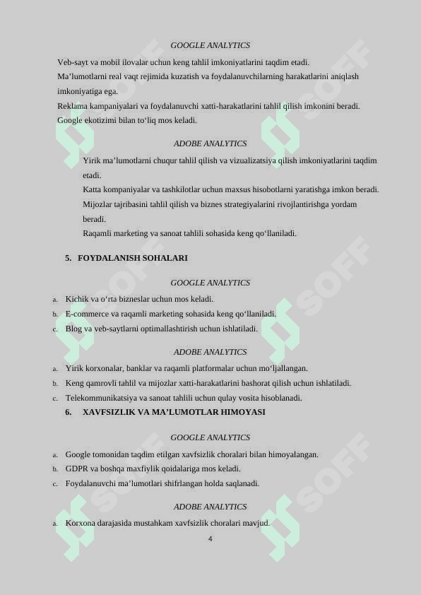 GOOGLE ANALYTICS VA ADOBE ANALYTICS: MA’LUMOTLARNI TAHLIL QILISH VA BOSHQARISH PLATFORMALARI 4