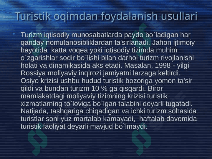 Turistik turlarni rejalashtirish 2