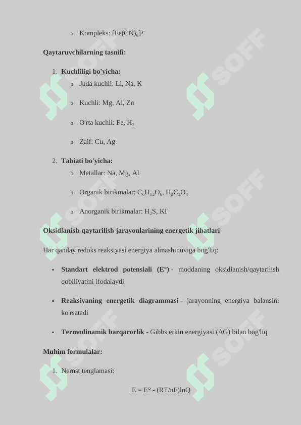 Oksidlanish-qaytarilish reaksiyalarini tenglashtirish usullari 6