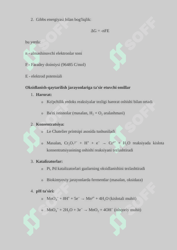Oksidlanish-qaytarilish reaksiyalarini tenglashtirish usullari 7