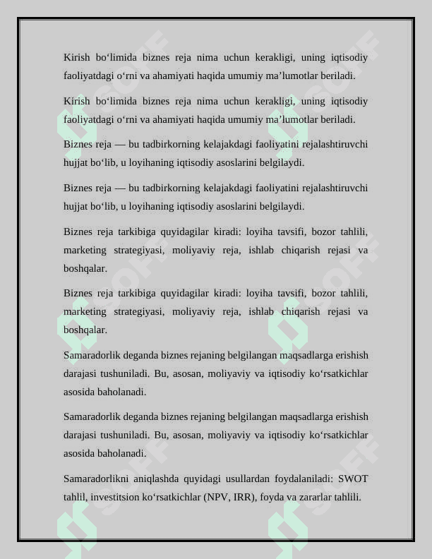 Biznes reja samaradorligini asoslash 3