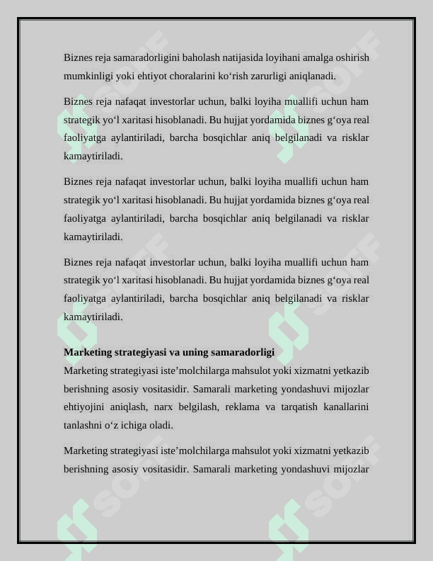 Biznes reja samaradorligini asoslash 5