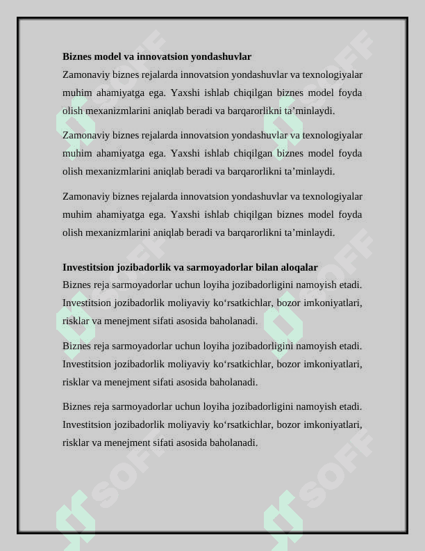 Biznes reja samaradorligini asoslash 8