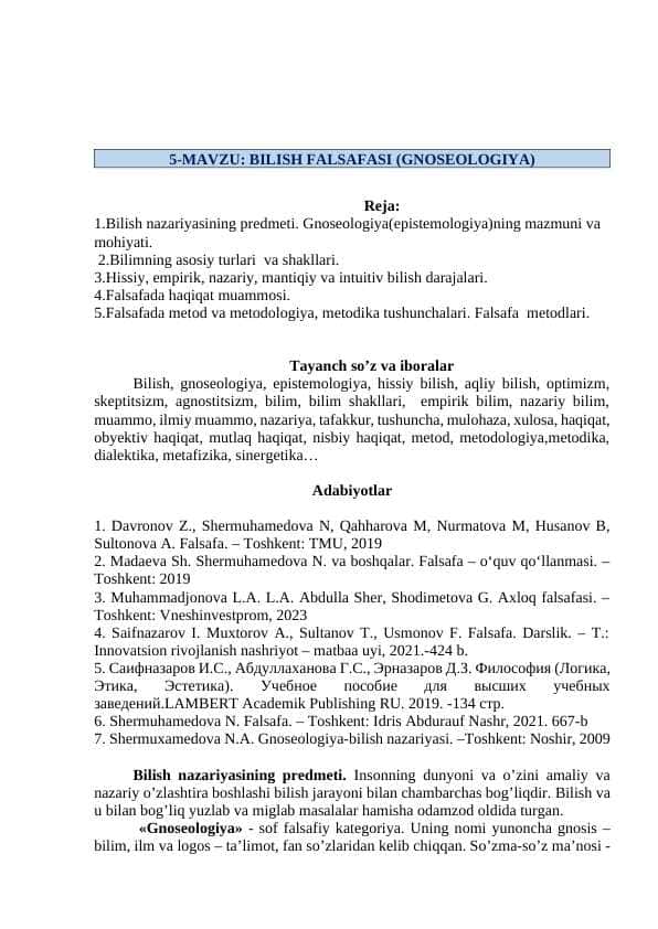 BILISH FALSAFASI (GNOSEOLOGIYA)