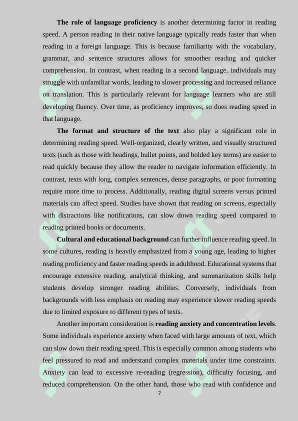 The impact of reading speed on comprehension 7