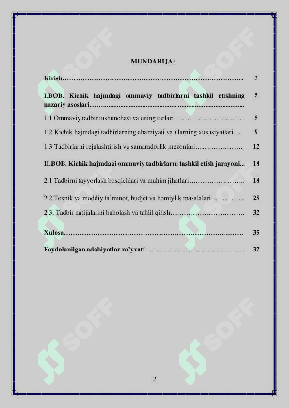 Kichik hajmdagi ommaviy tadbirlarni tashkil qilish 2