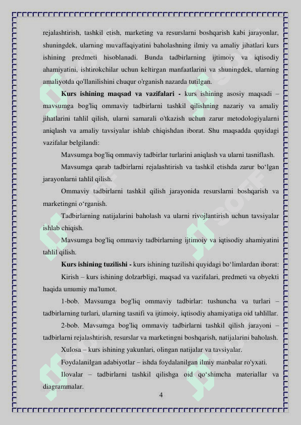 Mavsumga bog'liq bo'lgan ommaviy tadbirlarni tashkil qilish 4